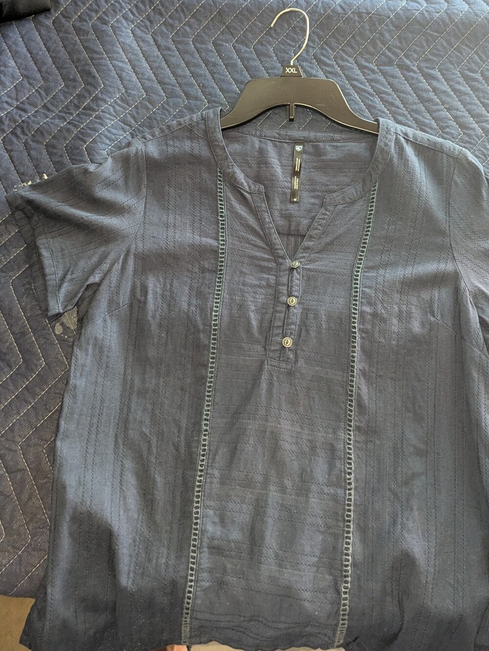 Kuhl Womens Navy/Gray Short-Sleeve Half Button-Front Casual Shirt